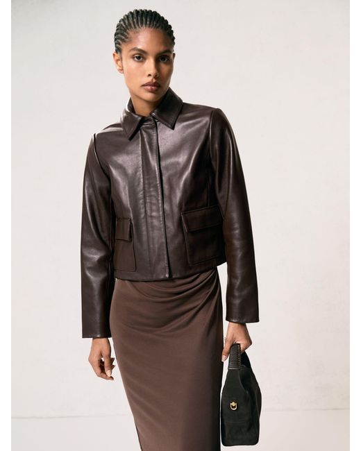 Reiss Brown Collared Leather Jacket