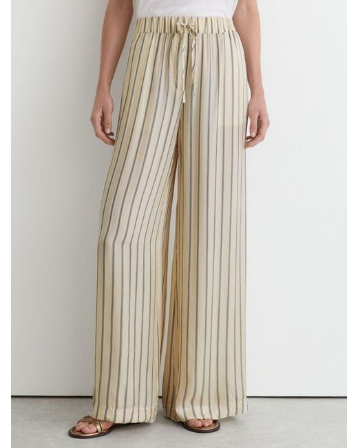 Reiss Natural Neutral & Lyocell Striped Wide-Leg Trousers