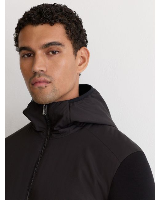 Reiss Black Interlock Hybrid Zip-Through Hooded Jacket for men