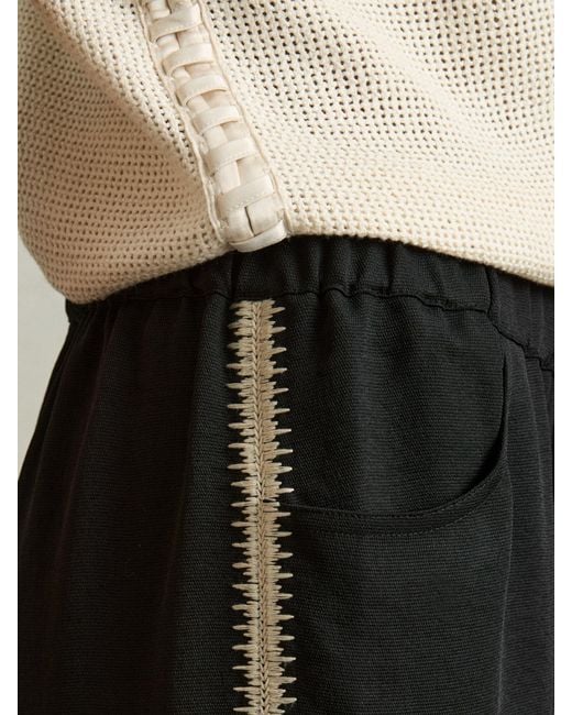 Reiss Black Wide-Leg Embroidered Trousers