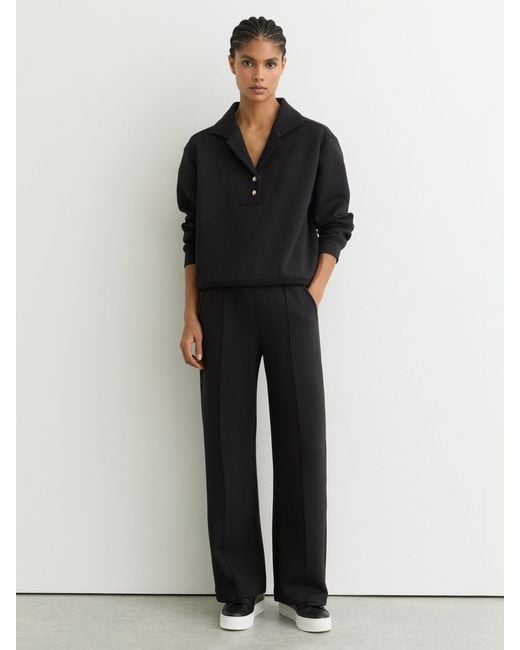 Reiss Black Petite Premium Interlock Wide-Leg Joggers