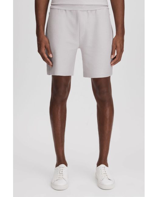 Reiss White Hester - Silver Textured Cotton Drawstring Shorts for men