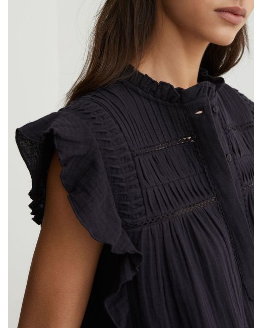 Reiss Blue Florie - Navy Cotton Cheesecloth Sleeveless Top, Us 4