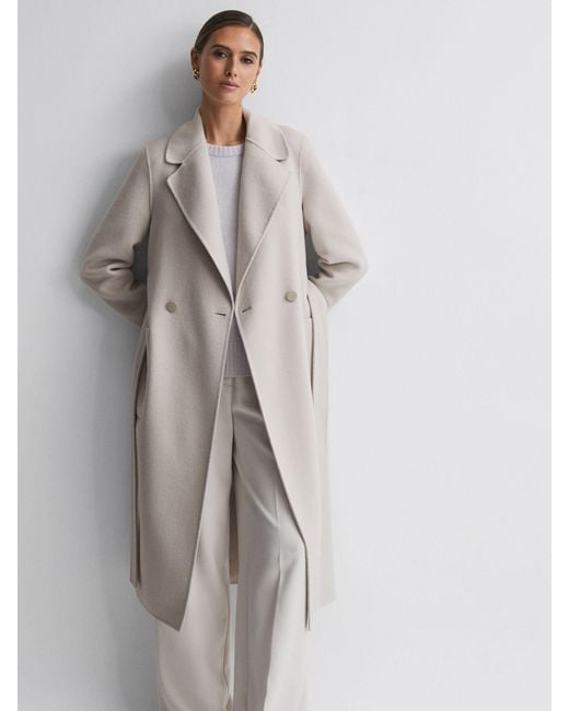 Reiss Natural Lucia - Camel Long Wool Blend Blindseam Coat, Us 4
