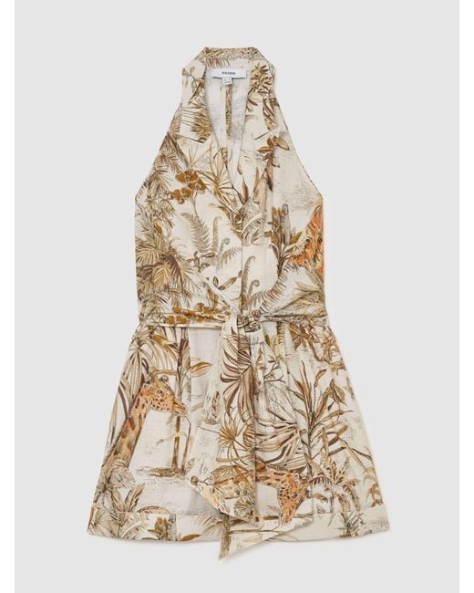 Reiss White Cotton Safari-Print Playsuit