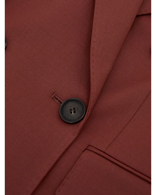 Reiss Brown Wool-Blend Double-Breasted Suit Blazer