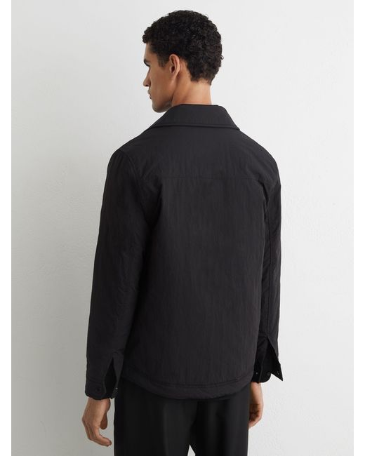 Reiss Black Quilted Press-Stud Overshirt for men