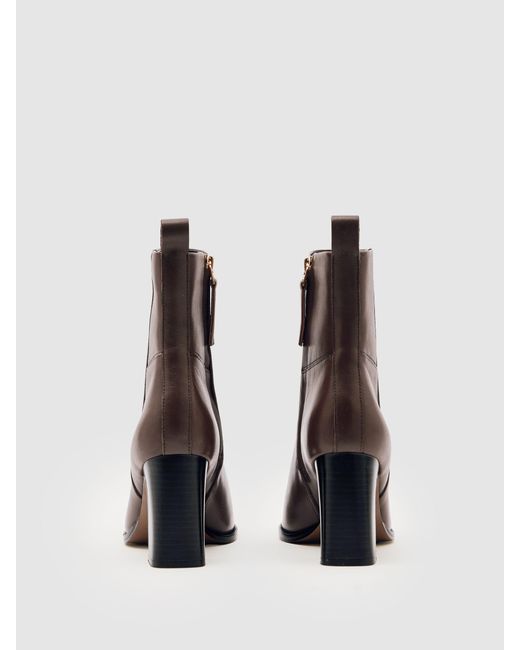 Reiss Brown Leather Block-Heel Ankle Boots