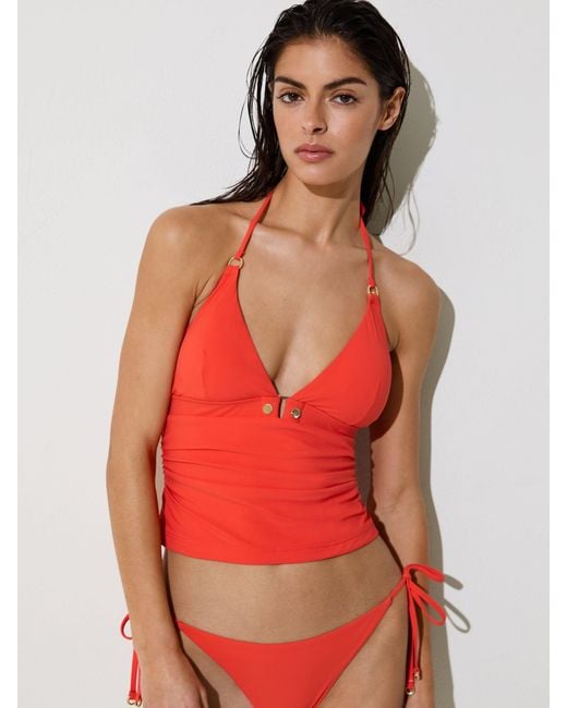 Reiss Red Halterneck Triangle Tankini Bikini