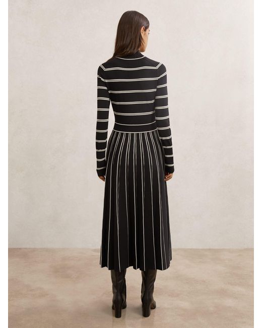 Reiss Natural Stripe Pleated Knitted Midi Dress
