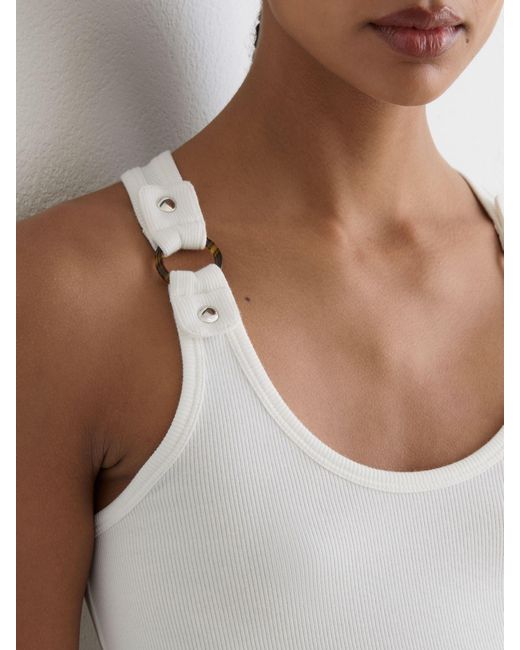Reiss Blue Bella - White Stretch-cotton Hardware-detail Vest, L (us 12-14)