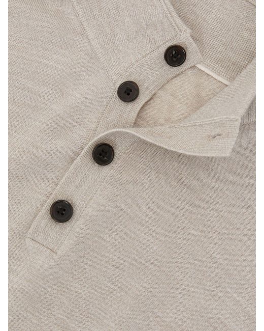 Reiss Gray Merino Wool Funnel-Neck Half-Button Jumper for men