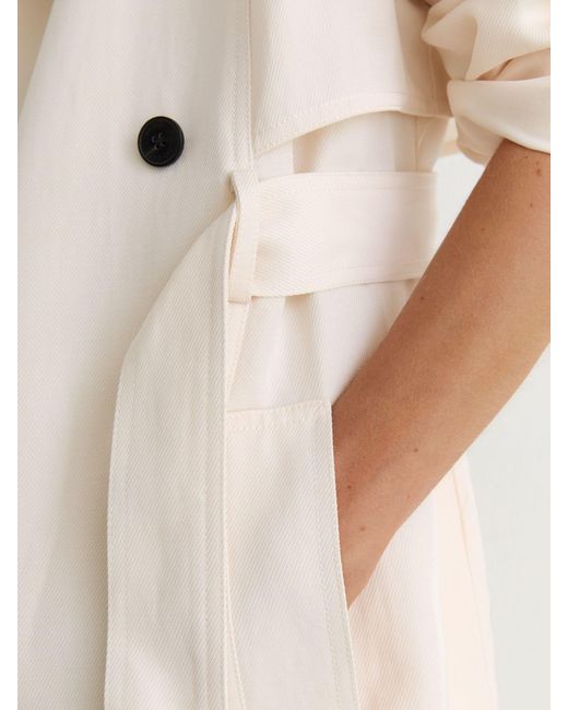 Reiss White Double-Breasted Trench Coat With Linen