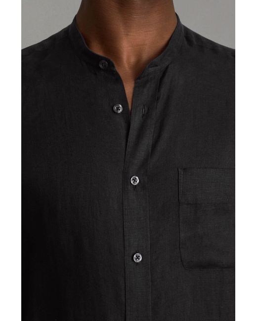 Reiss Ocean Black Linen Grandad Collar Shirt for Men Lyst