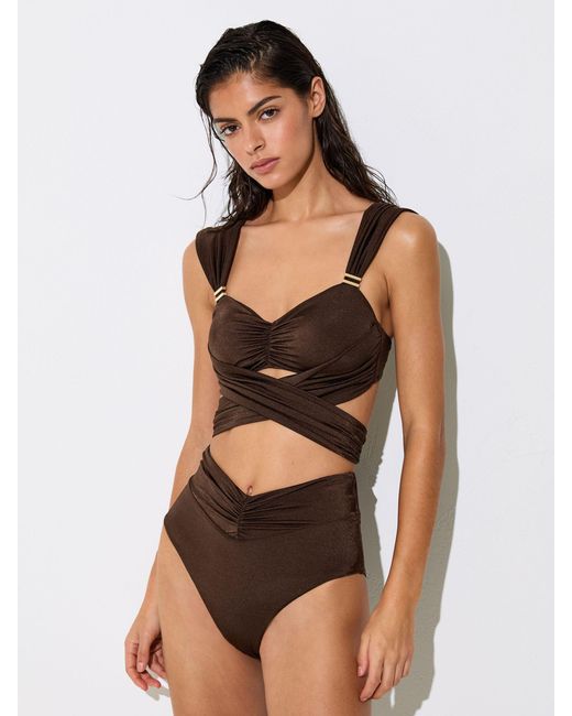Reiss Black Wrap-Around Ruched Bikini Top