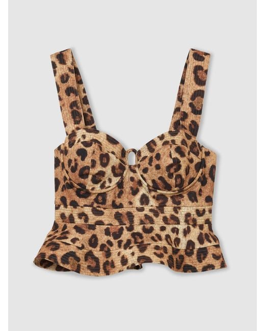 Reiss Natural Cotton Leopard-Print Bustier Top