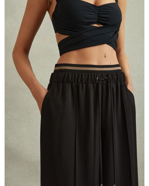 Reiss Black Waistband Detail Wide Leg Trousers