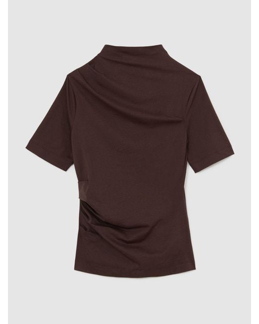 Reiss Multicolor Cotton-Blend High-Neck Draped Top