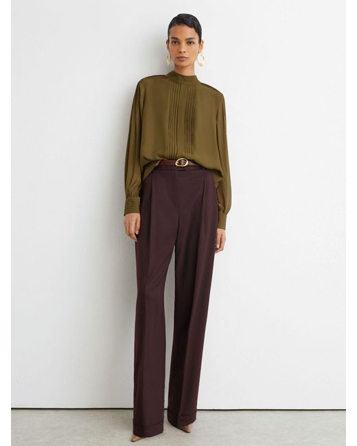 Reiss Brown Pintuck-Detail Tie-Back Blouse