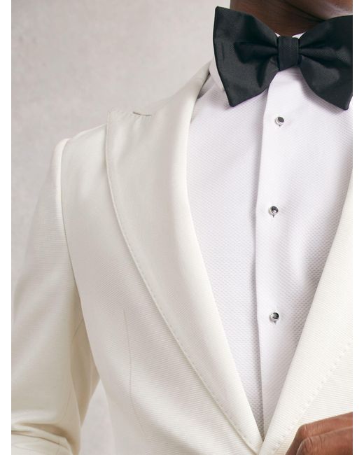 Reiss White Textured Single-Breasted Blazer Tailored-Fit Cotton-Blend for men