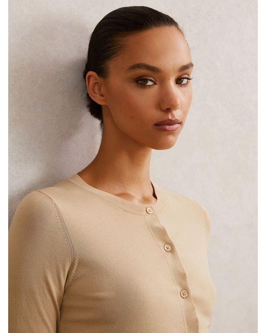 Reiss Natural Mara - Neutral Lightweight Cropped Cardigan, S (us 4-6)