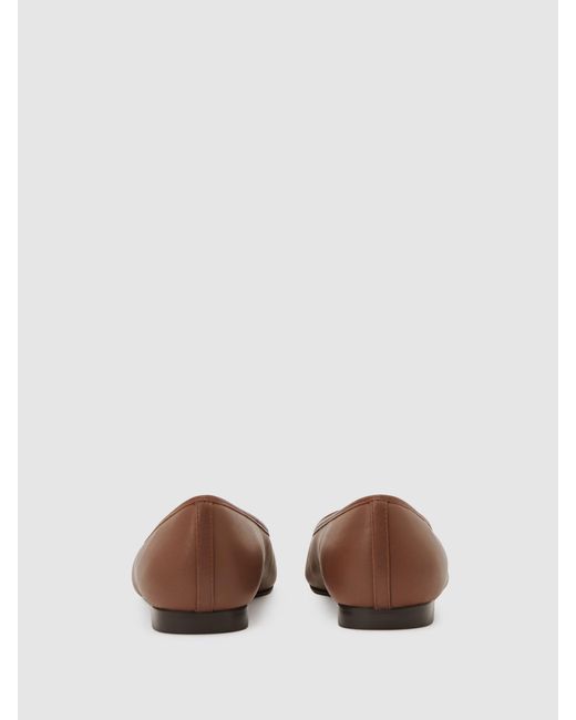 Reiss Brown Leather Pointed-Toe Ballerina Shoes