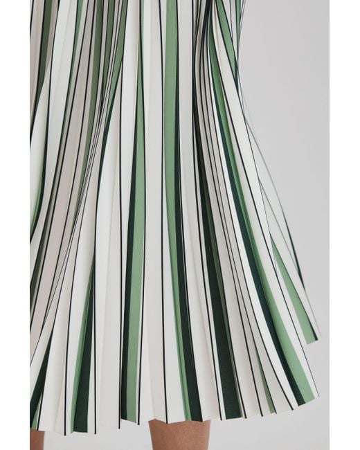 Reiss Blue Saige - Green/cream Pleated Striped Midi Skirt, Us 10