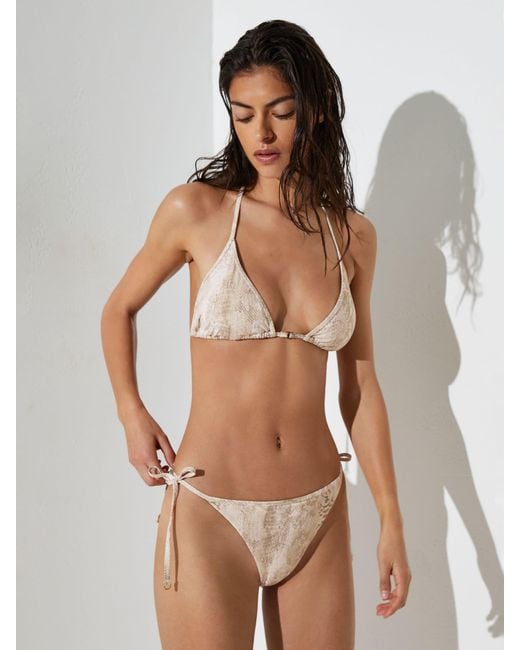 Reiss Brown Snake-Print Side-Tie Bikini Bottoms