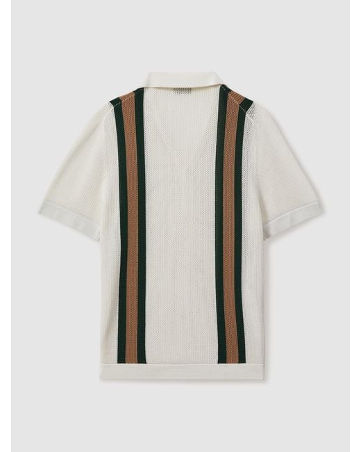 Reiss Natural Danube - White/dark Green Ché Knitted Contrast Stripe Cuban Collar Shirt, S for men