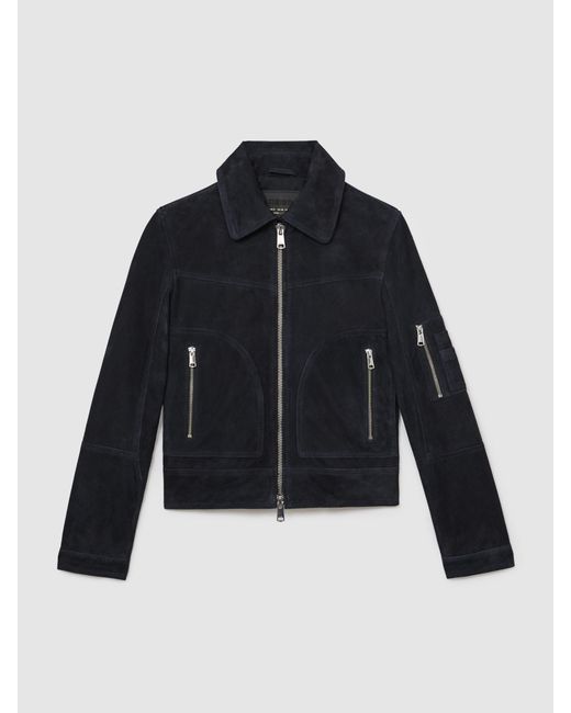 Reiss Blue Tate - Navy Suede Zip-through Jacket, Us 4