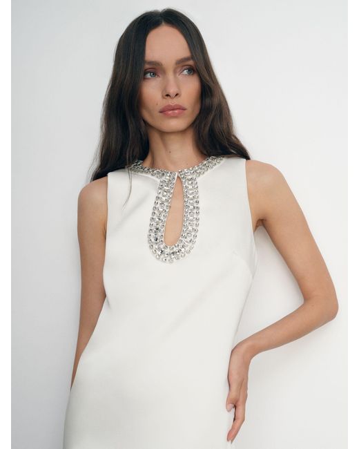 Reiss White Satin Crystal-Embellished Mini Dress