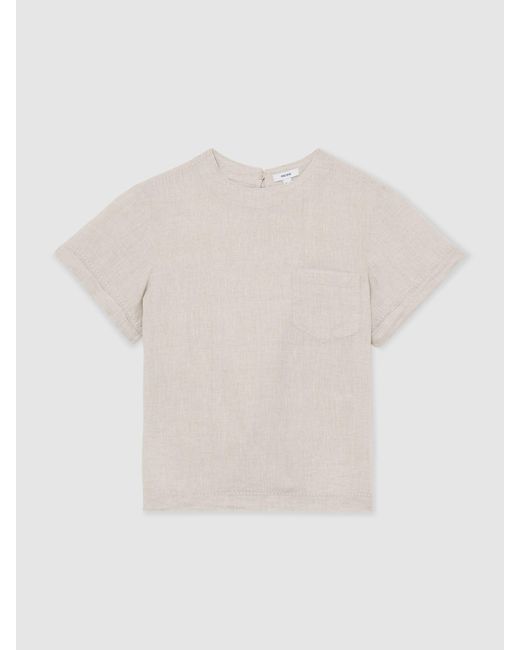 Reiss White Linen Patch-Pocket T-Shirt