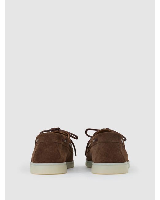 Reiss Brown Suede Lace-Up Boat Shoes for men