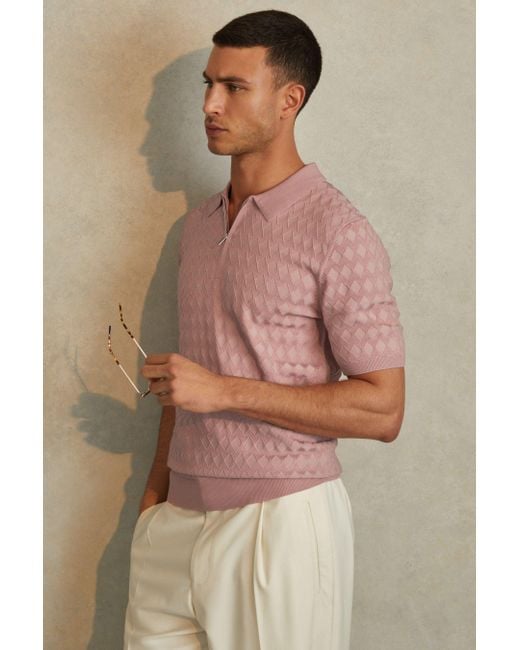 Reiss Multicolor Rizzo - Soft Pink Half-zip Knitted Polo Shirt for men