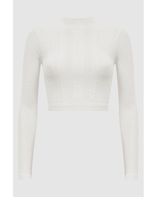 Reiss White Judy - Ivory Long Sleeve Crochet Jumper, L