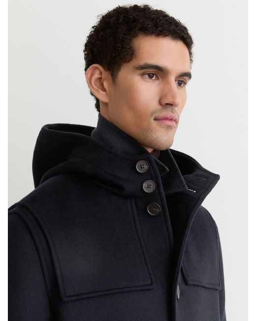 Reiss Blue Wool-Blend Hooded Duffle Coat for men