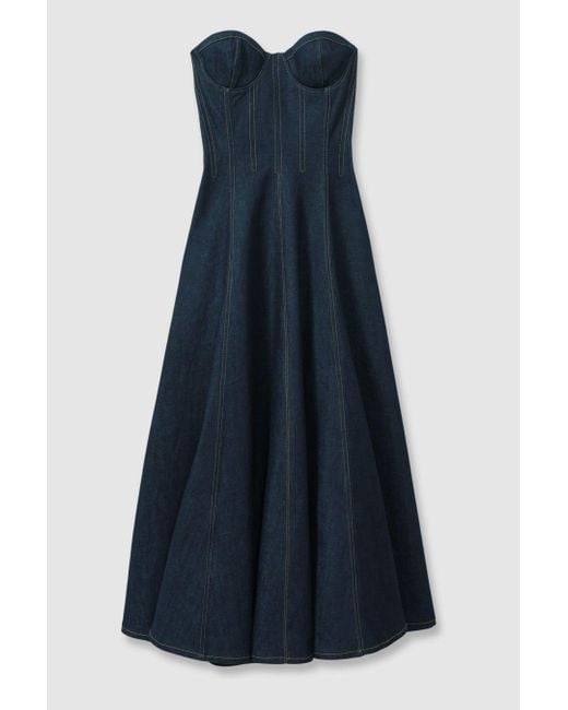 ATELIER Blue Strapless Denim Midi Dress