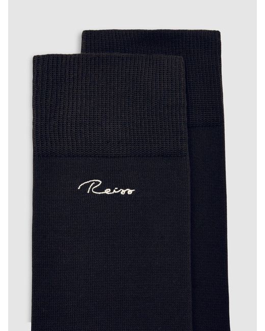 Reiss Blue Cotton-Blend Logo Embroidery Socks, M & L for men