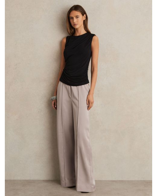 Reiss Natural Satin Wide Leg Elastic Waist Trousers