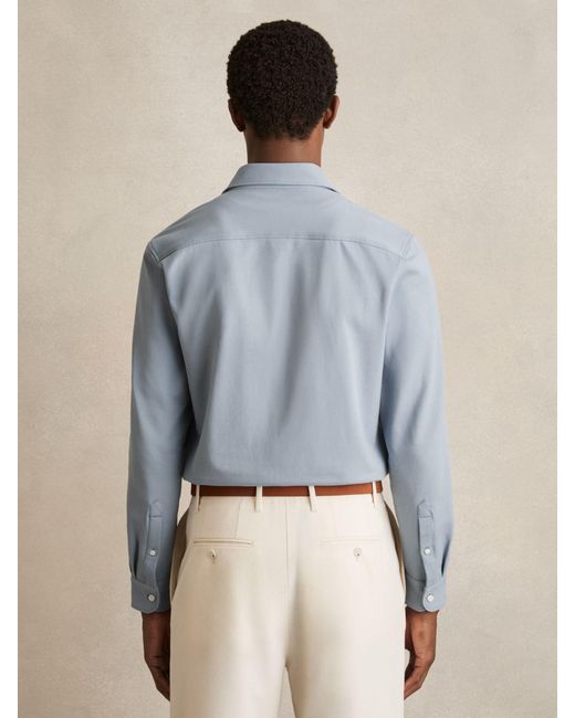 Reiss Blue Cotton-Twill Cutaway-Collar Overshirt for men