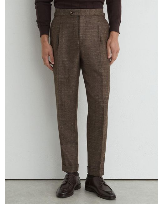 Reiss Brown Wool-Blend Herringbone Suit Trousers Classic-Fit for men