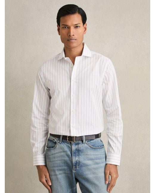 Reiss White Cotton Cutaway-Collar Stripe Shirt for men