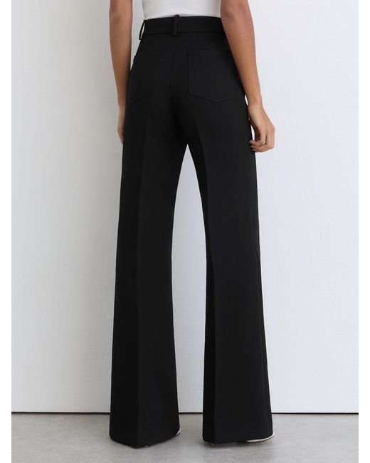 Reiss Black Petite Leather High-Rise Flared Trousers