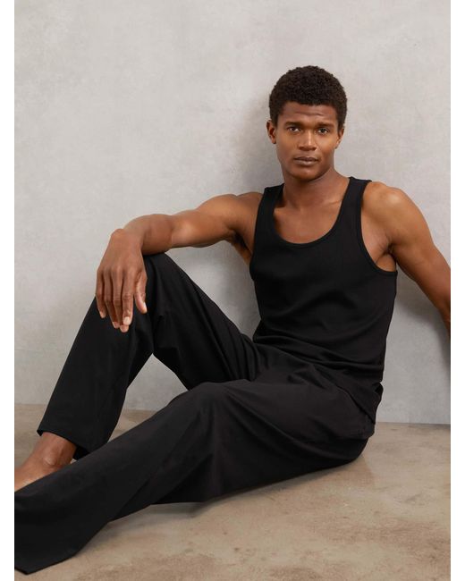 Reiss Black Cotton Jersey Logo-Waistband Joggers With Stretch for men