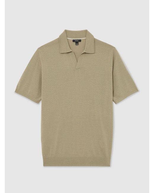 Reiss Natural Merino Wool Open-Collar Polo Shirt for men