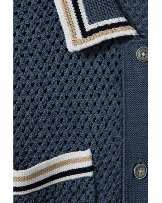 Reiss Coulson - Airforce Blue Cotton Blend Crochet Shirt for men