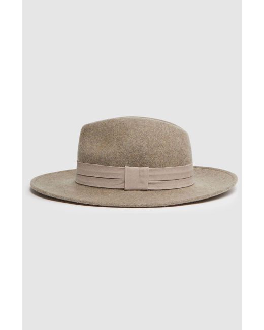 Reiss Natural Frankie - Taupe Frankie Wool Wide Brim Fedora Hat, Uk M-l