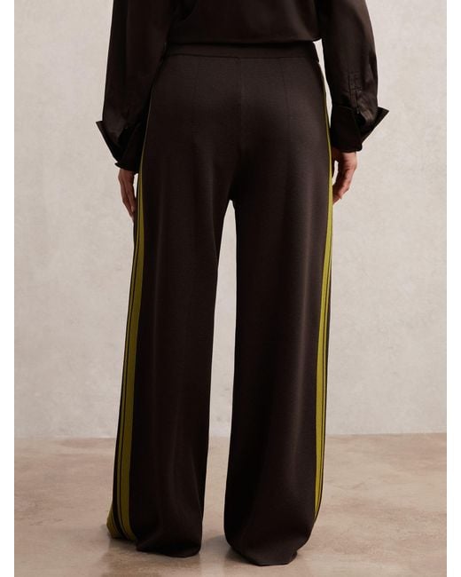 Reiss Brown Knitted Side-Stripe Wide-Leg Trousers
