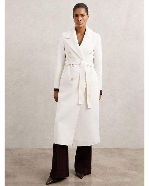 Reiss Natural Petite Double-Breasted Blindseam Coat Wool-Blend