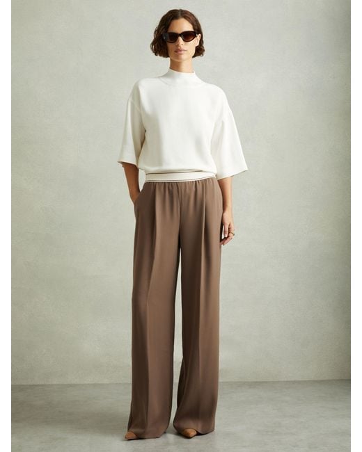 Reiss Natural Abigail - Mocha Brown Wide Leg Elasticated Trousers, Us 10 L